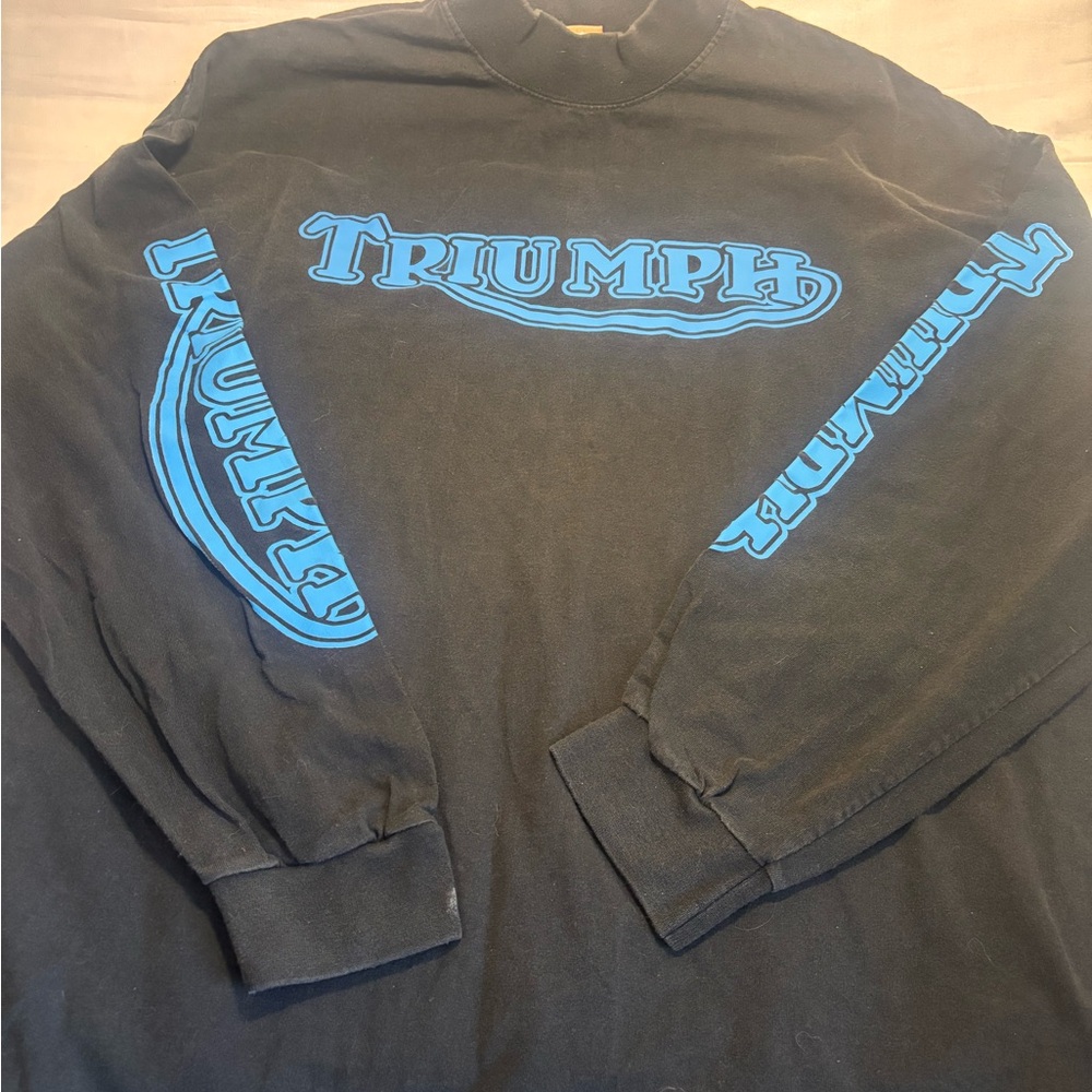 Vintage Red Kap Triumph Black Long Sleeve Shirt with Blue Chest and Sleeve Logo